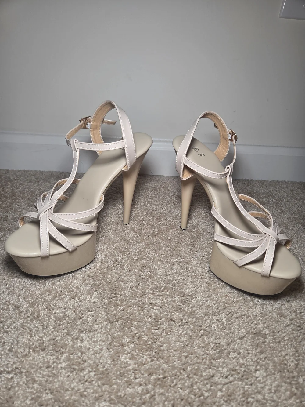 Strappy Platform High Heel Sandals - Nude